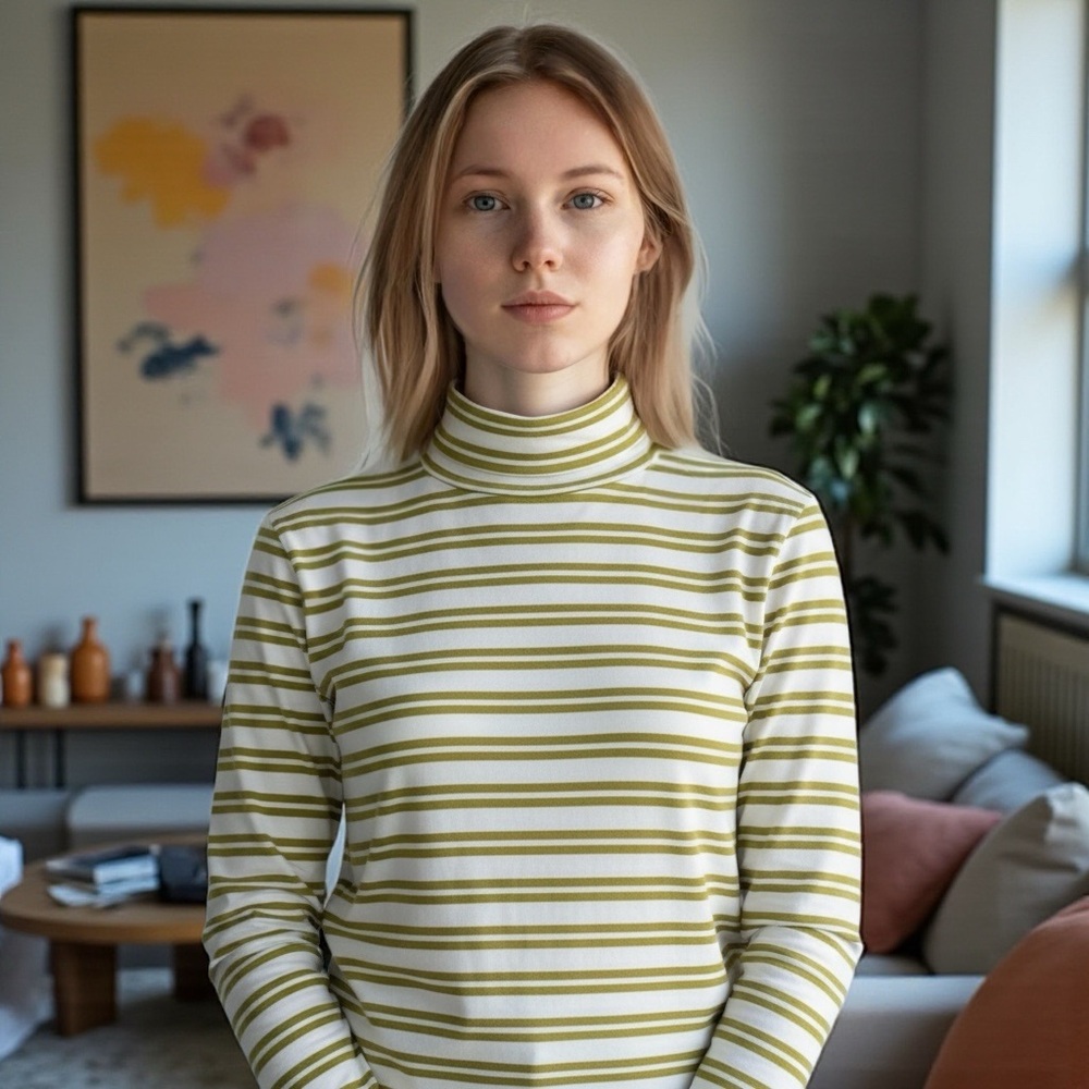 G.H. Bass Striped top Vintage Deadstock NWT MockNeck Turtleneck Long Sleeve